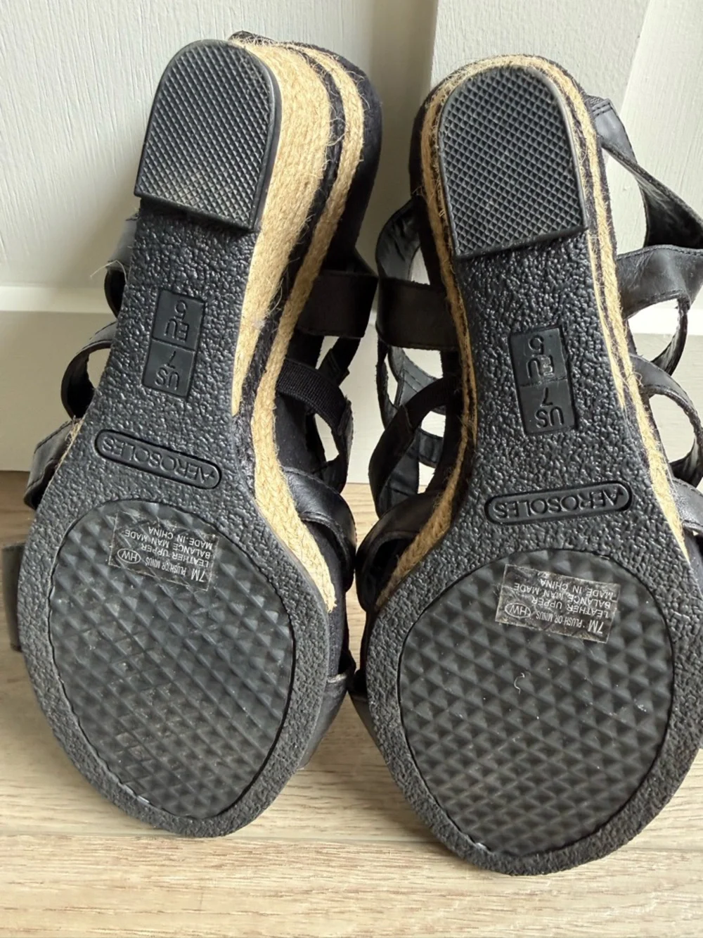 AEROSOLES Black Espadrille Wedge Sandals